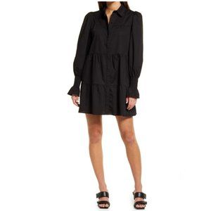 Wayf Canossa Tiered Cotton Shirtdress Color Black Size Large